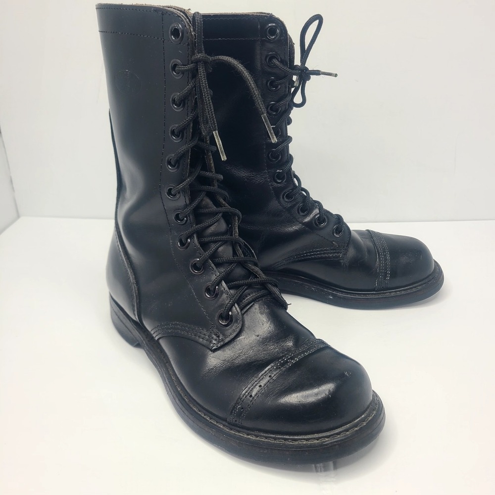 Vtg Double-H 975 Leather Jump Boots Cap Toe Combat Punk Goth Grunge M 7.5 Wide